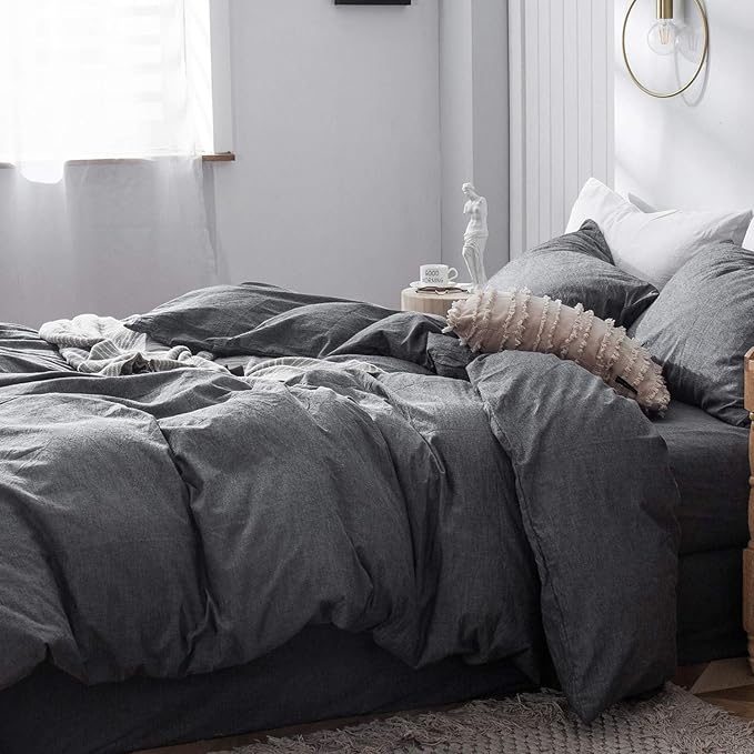 MooMee Bedding Duvet Cover Set 100% Washed Cotton Linen Like Textured - Image 3