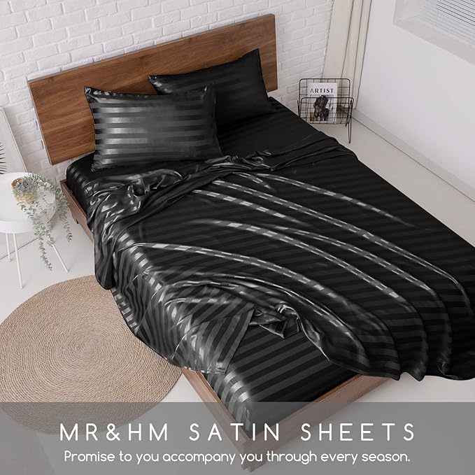 MR&HM Satin Bed Sheets, Full Size Sheets Set - Image 7