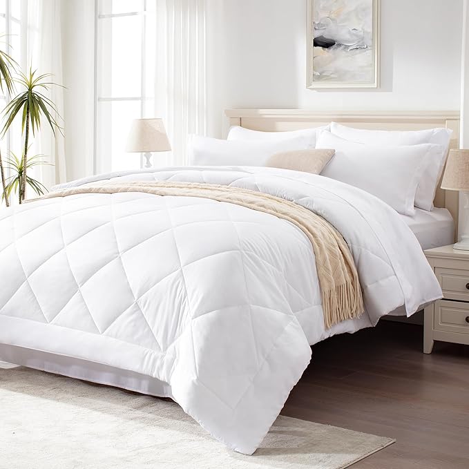 Love's cabin King Size Comforter Set White, 7 Pieces King Bed in a Bag by Lovescabin