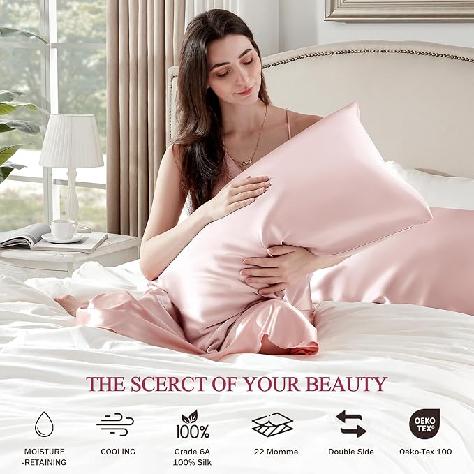100% Silk Pillow Cases 2 Pack King Size Mulberry Silk Pillowcase Set of 2 - Image 5