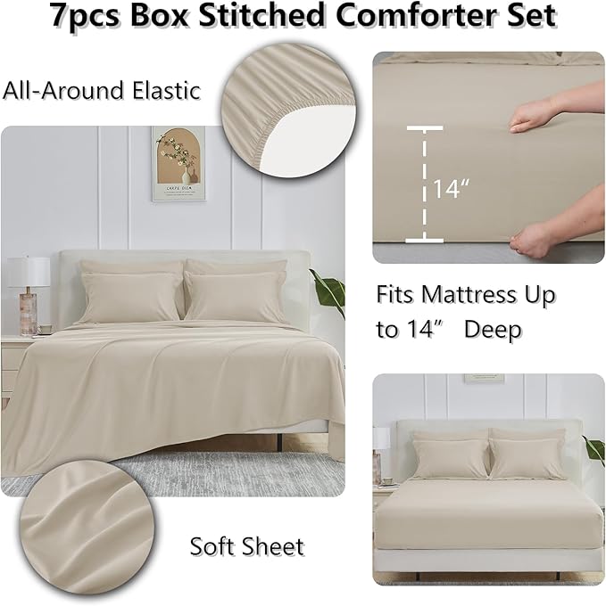 CozyLux King Size Comforter Set Oatmeal - Image 6