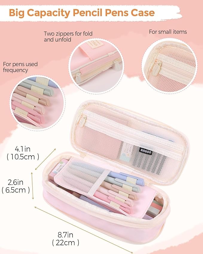 SKYDUE Cute School Supplies 44 PCS, Aesthetic Pencil Case with 12 Pastel Highlighters, 5 Black Gel Pens, 6 Color Gel Pens & Mechanical Pencils, College Essentials Students Stationary Set Pink-DeskoryOffice