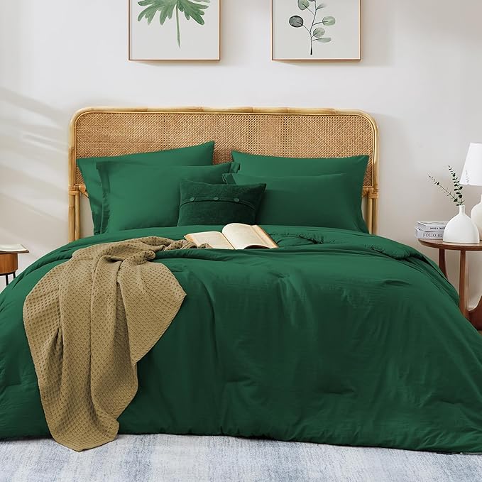 WRENSONGE King Size Comforter Set- 7 Pieces Soft Emerald Green Bed in a Bag King by WRENSONGE
