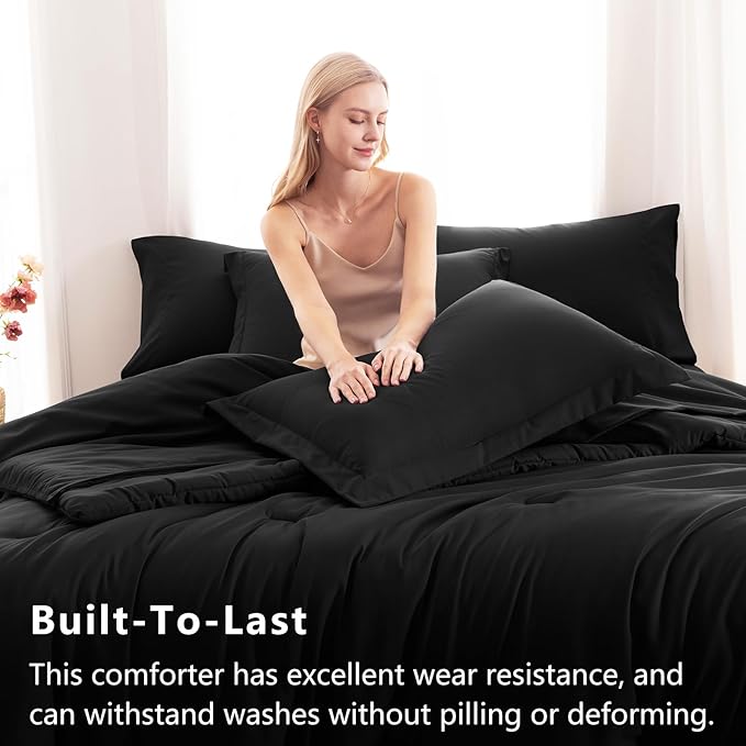 CozyLux Twin XL Comforter Set Black, 5 Pieces Bed in a Bag Twin Extra Long - Image 3