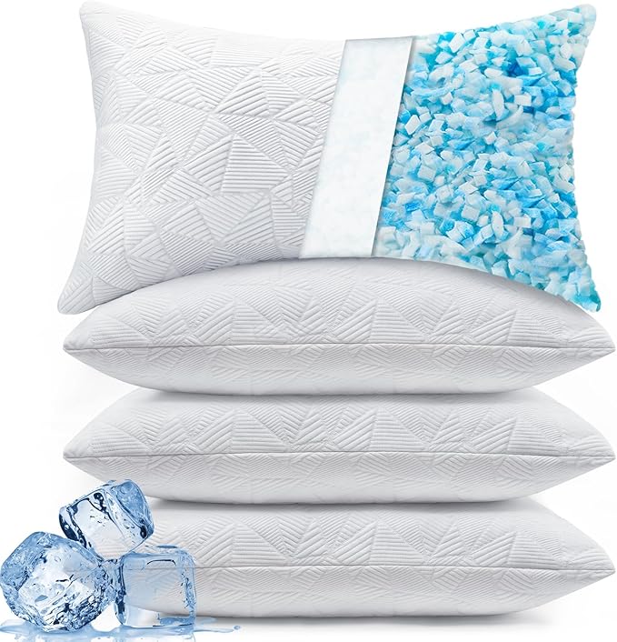 BETU Cooling Pillows Standard Size Set of 4, Shredded Memory Foam Bed Pillows by BETU