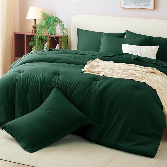 CozyLux King Size Comforter Set Emerald Green, 7 Pieces Bed in a Bag King - Image 9
