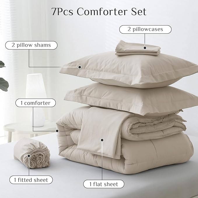 JOLLYVOGUE Full Comforter Set, Ultra-Soft Bed in a Bag Full Size 7 Pieces - Image 5