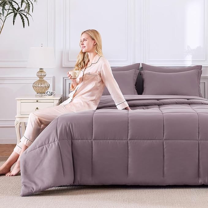CozyLux King Size Comforter Set Dusty Purple - Image 8