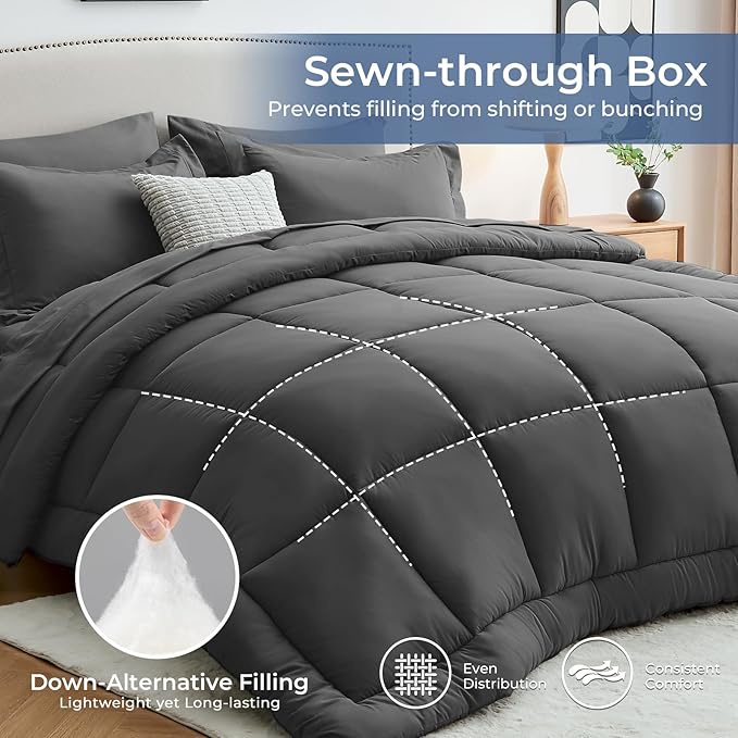 Sasttie Oversized Queen Comforter Set, 7 Pieces Extra Large Bed in a Bag - Image 3
