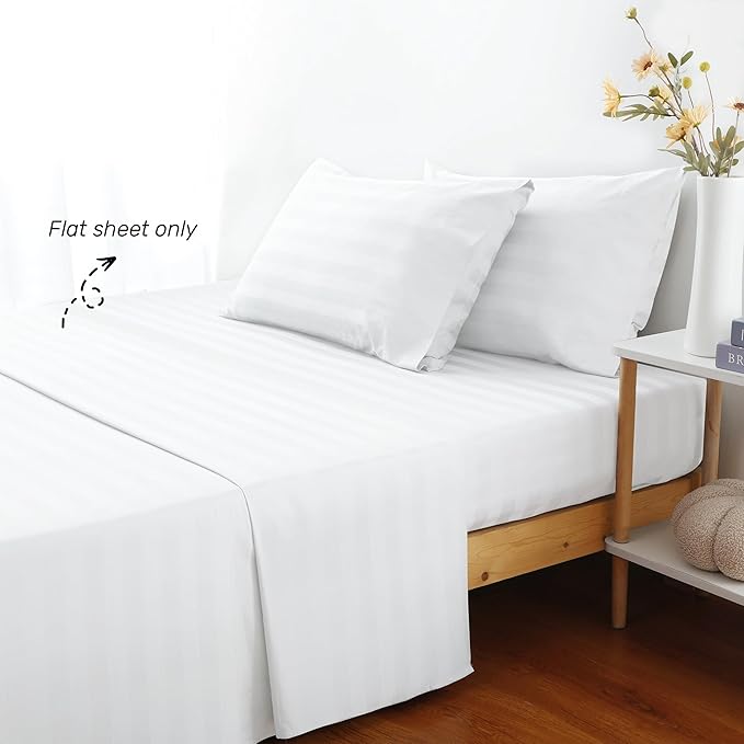 Flat Sheet Only King Size, 400 TC 100% Egyptian Cotton Flat Sheet Striped - Image 2