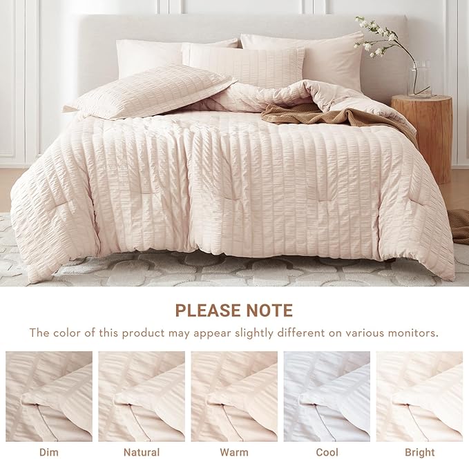 MUXHOMO 7 Pieces Queen Comforter Set, Seersucker Bed in a Bag Queen Size - Image 5