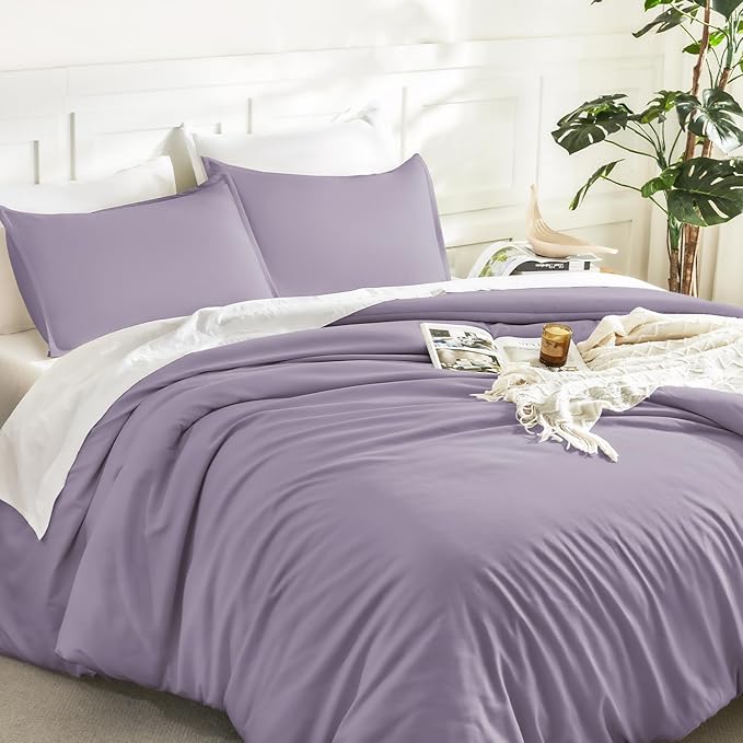 Litanika Grayish Lavender Purple Comforter Set King Size, 3 Pieces Lightweight - Image 5