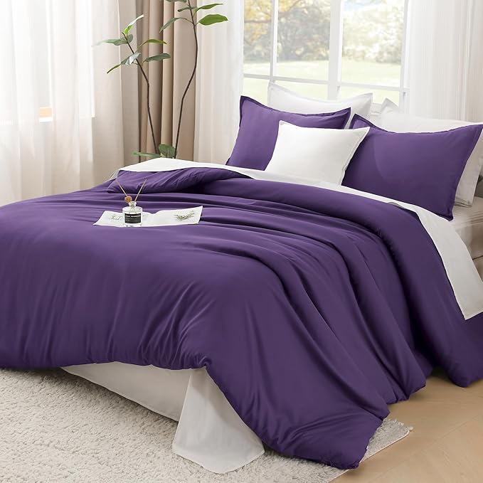 Litanika Dark Violet Purple Comforter Set Full Size, 3 Pieces Lightweight Solid - Image 2