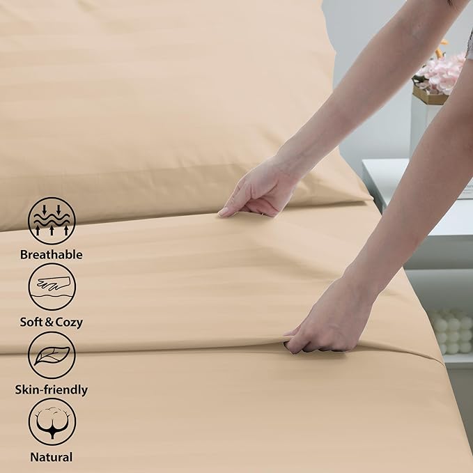 Cotton Twin Flat Sheet Only, 600 Thread Count 100% Egyptian Cotton Top Sheet - Image 3