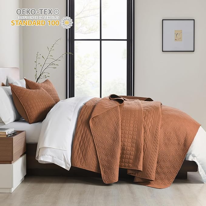 HORIMOTE HOME Burnt Orange King Size Quilt Set - Image 3