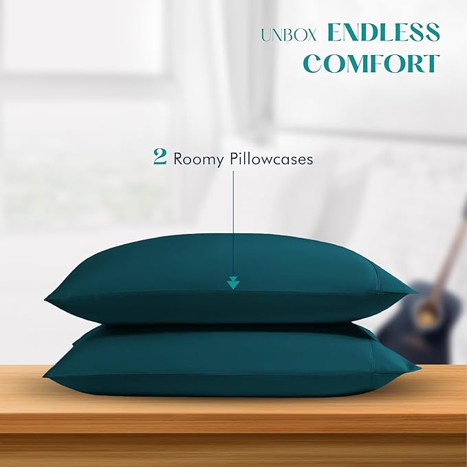 XOOX Linen 100% Egyptian Cotton King Pillow Cases Set of 2 - Image 3