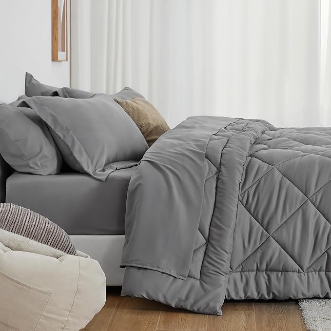 Love's cabin Full Comforter Set Grey, 7 Pieces Full Bed in a Bag, All Season - Image 3