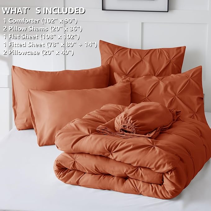 CozyLux King Size Comforter Set Burnt Orange, 7 Pieces Bed in A Bag Terracotta - Image 7