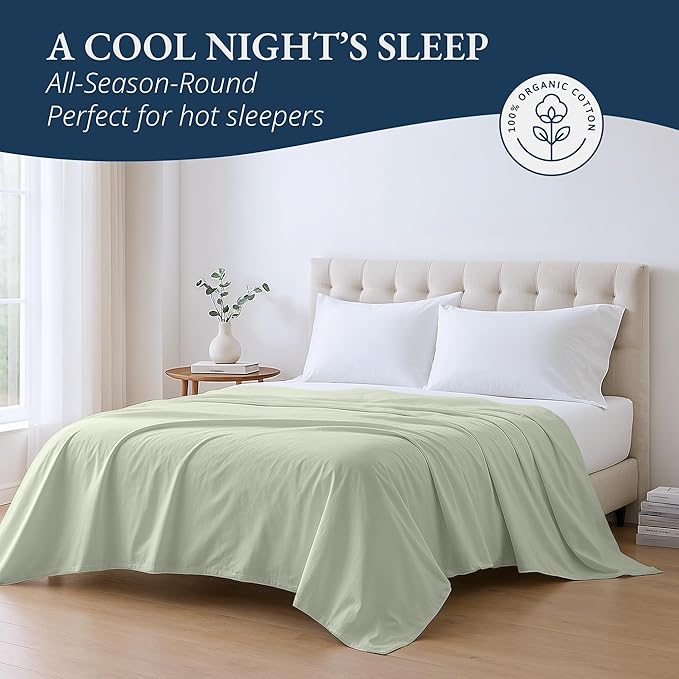 Lane Linen 100% Organic Cotton Twin Size Flat Sheet Only - Image 4