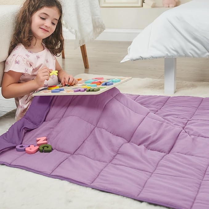 Purple Weighted Blanket Kids 5lbs, Cooling Heavy Throw Blanket - Image 4