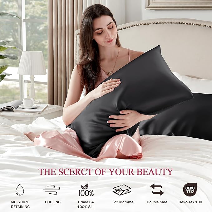100% Silk Pillow Cases 2 Pack King Size Mulberry Silk Pillowcase Set of 2 - Image 5