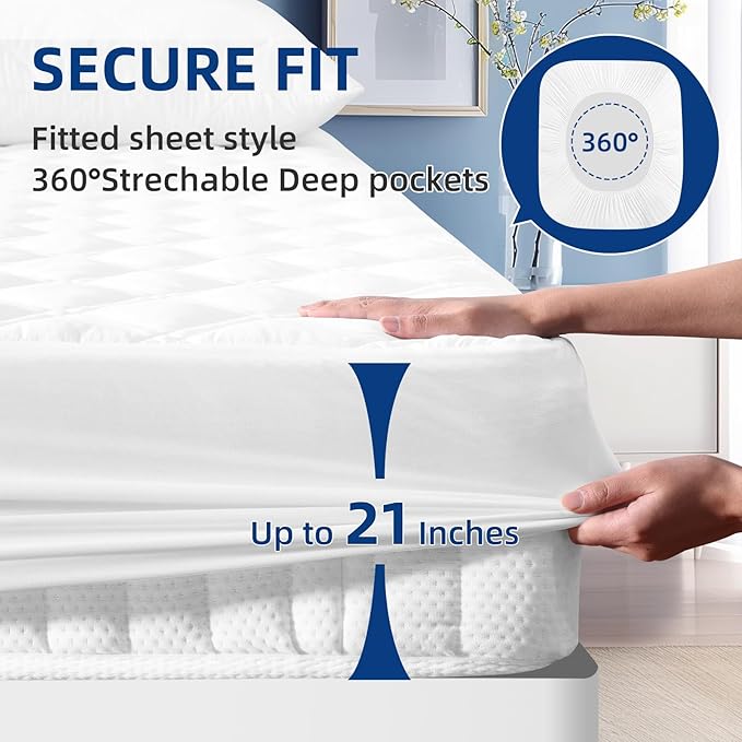MEELUS Padded Queen Mattress Protector, Breathable Waterproof Mattress Pad - Image 5
