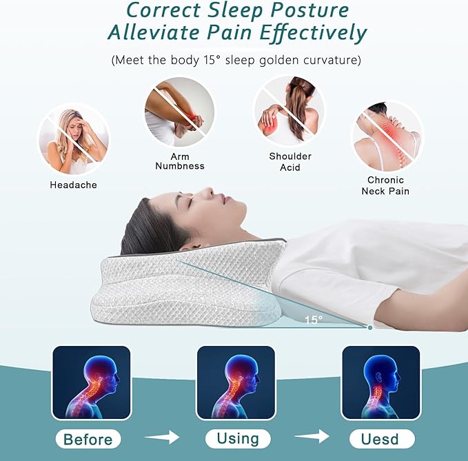 CHxxy Cervical Pillow for Neck Pain Relief, Memory Foam Pillows, Ergonomic - Image 2