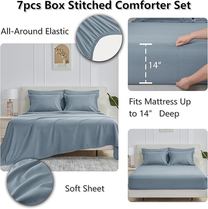 CozyLux King Size Comforter Set Grayish Blue - Image 6