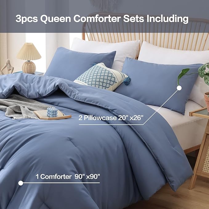 ROSGONIA Queen Comforter Set Slate Blue - Image 3
