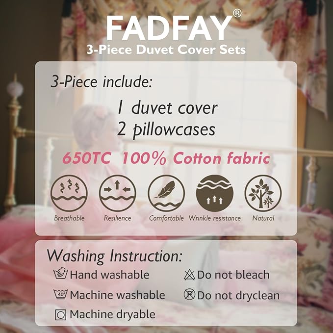 FADFAY Girls Bedding Floral Duvet Cover Set Twin Size Hydrangea Flower 100% - Image 9