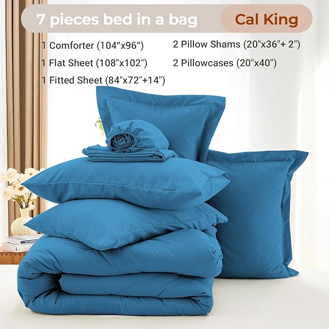 MUXHOMO 7 Pieces California King Comforter Set, Soft Bed in a Bag Cal King Size - Image 4