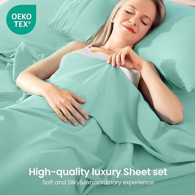 ROSE&RISY Light Green King Sheet Set, 4 Pieces Soft Bedding Sheet Set, - Image 2