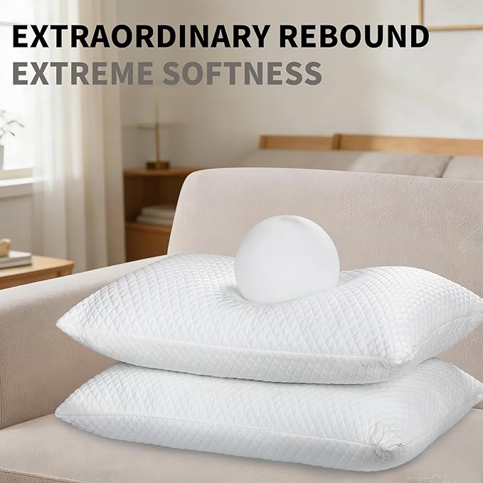Cooling Pillow for Sleeping Queen Size Set of 2, Shredded Memory Foam Pillows - Image 3