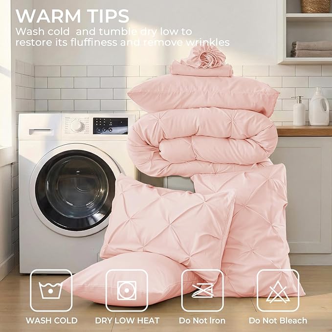 Sasttie King Size Comforter Set, 7-Piece Bed in a Bag, Pintuck Bedding Set - Image 9