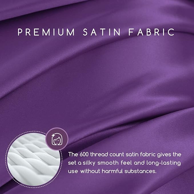 MR&HM Satin Bed Sheets, Full Size Sheets Set - Image 2