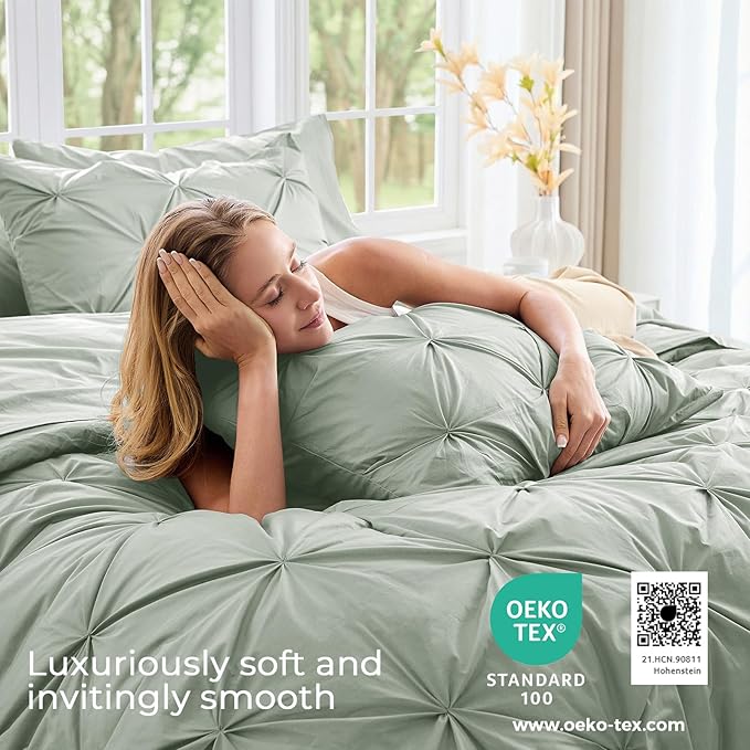 Sasttie California King Comforter Set, 7-Piece Bed in a Bag, Pintuck Bedding - Image 3