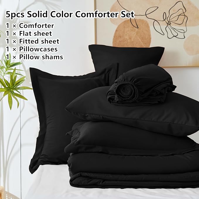 CozyLux Twin XL Comforter Set Black, 5 Pieces Bed in a Bag Twin Extra Long - Image 6