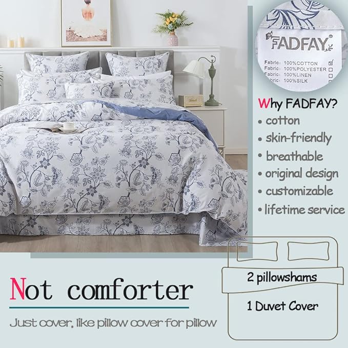 FADFAY Duvet Cover Set Queen Floral Bedding Percale Cotton 600 TC Classical - Image 2