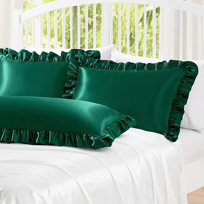 Homiest Ruffle Satin Body Pillow Cover, Silky Satin Body Pillowcase - Image 2