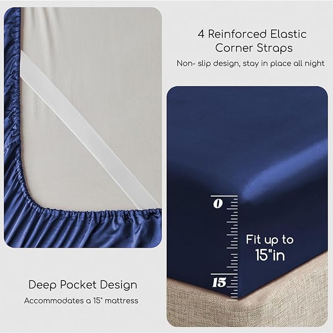 MR&HM Satin Bed Sheets, Twin XL Size Sheets Set - Image 4