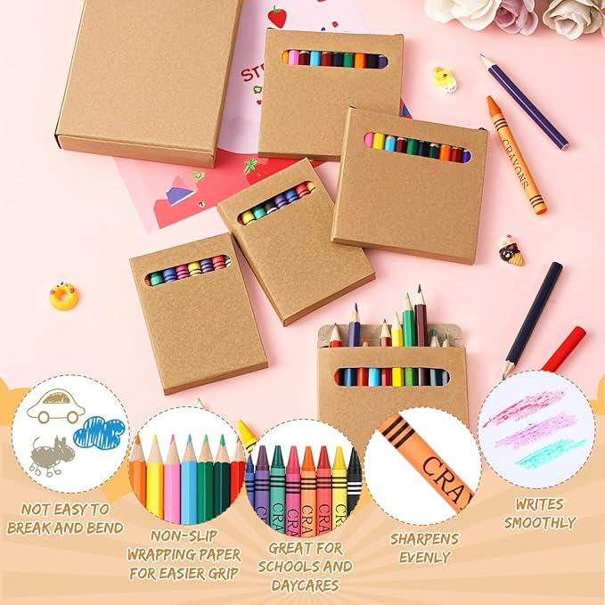 10 Sets Bulk Back to School Supplies, Colored Pencils Pre-Sharpened and Crayons Holiday Bundle in Box Mini Pencils Crayons Bulk Classroom Teacher Supplies, Cute Back to School Gifts-DeskoryOffice