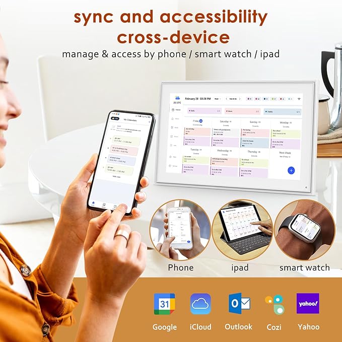 Digital Calendar 15.6 Inch, Electronic Calendar Chore Family Schedules, Smart Weekly and Monthly Planner, 1920 * 1080P IPS Touchscreen Interactive Display - Wall Mount White-DeskoryOffice