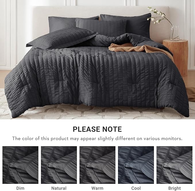 MUXHOMO 7 Pieces King Comforter Set, Seersucker Bed in a Bag King Size - Image 5