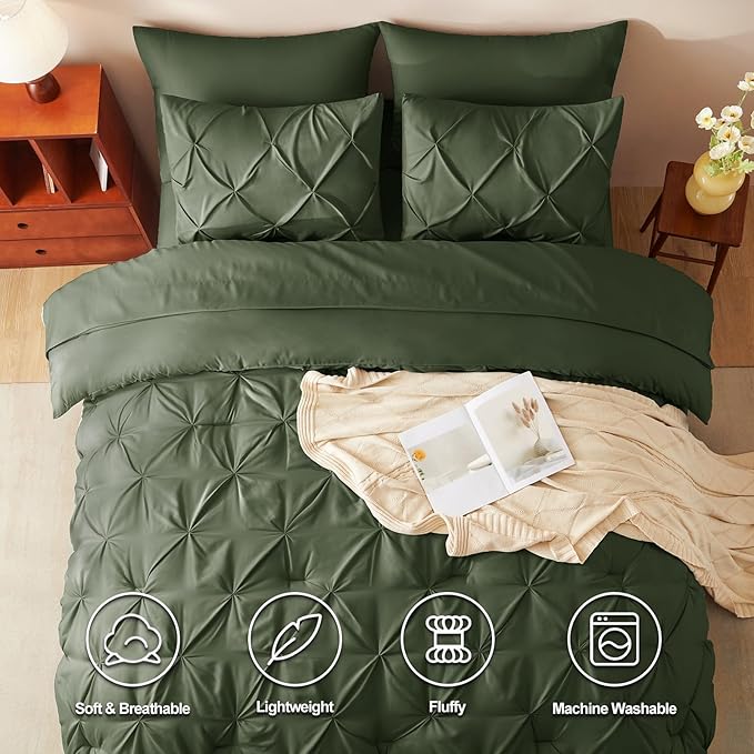 CozyLux California King Comforter Set Olive Green - Image 2