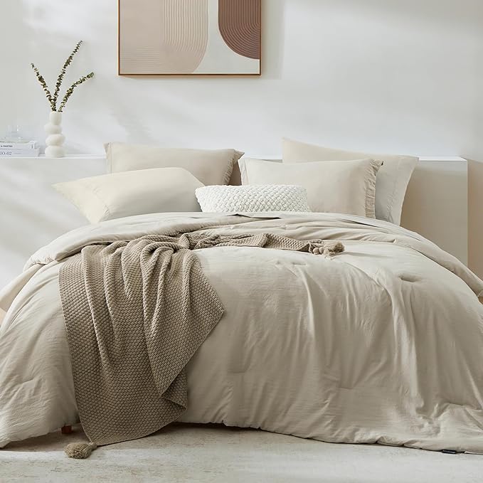 WRENSONGE Twin Comforter Set- 5 Pieces Light Oatmeal Twin Bed in a Bag by WRENSONGE