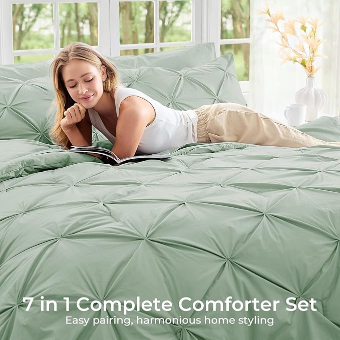 Sasttie California King Comforter Set, 7-Piece Bed in a Bag, Pintuck Bedding - Image 6