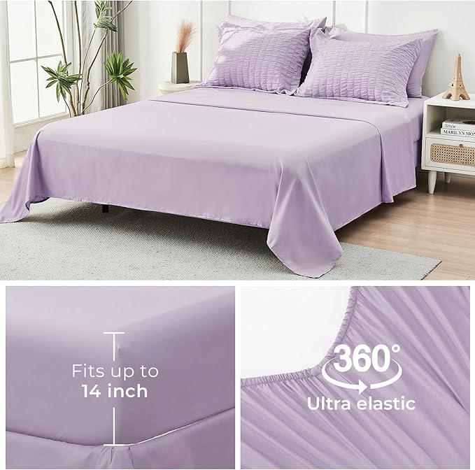 HYMOKEGE Lavender Duvet Cover Full Size, Ultra Soft 3-Piece Seersucker Duvet - Image 5