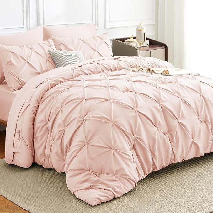 HIMEET Pintuck Bed in a Bag, 7 Pieces Full Size Comforter Set Blush Pink by Unknown