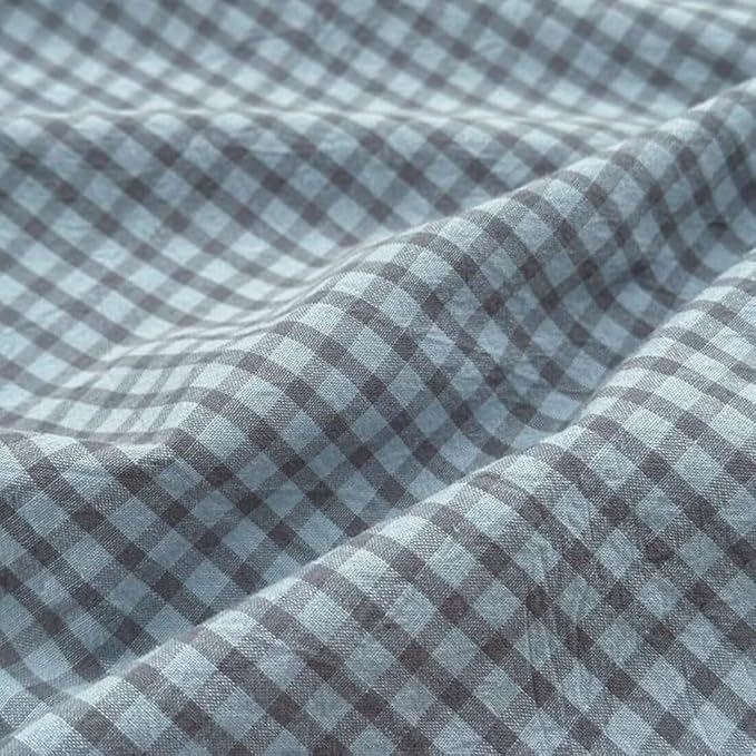 PinkMemory Blue Gingham Duvet Cover Set Queen 100% Washed Cotton Plaid - Image 5