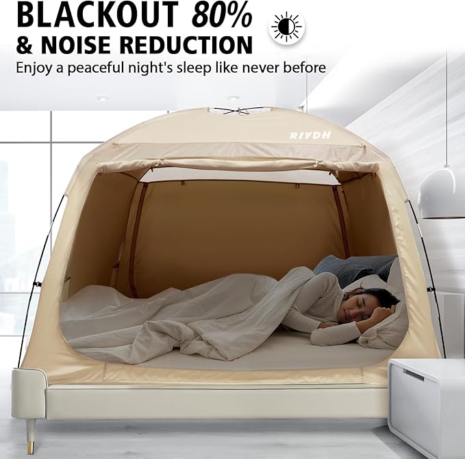 Bed Tent Bed Canopy Breathable 100% for Adult and Kids- Original Design Light Reduction 93% Sleeping Dream Tents Indoor Portable Big Space with String Light 3 Doors Twin Full Queen King Size